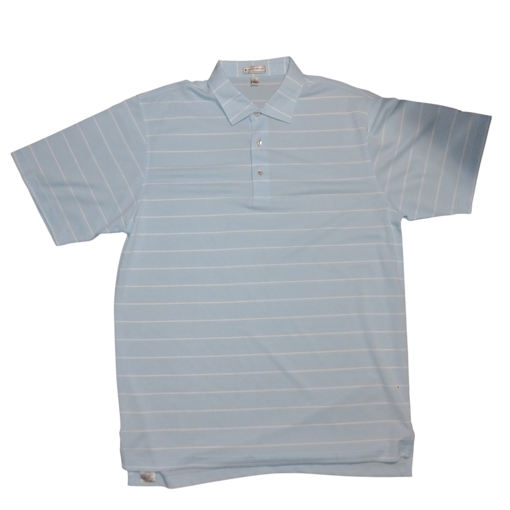 Peter Millar Blue White Stripes Polo Shirt Mens XL Deerwood Country Club Golf